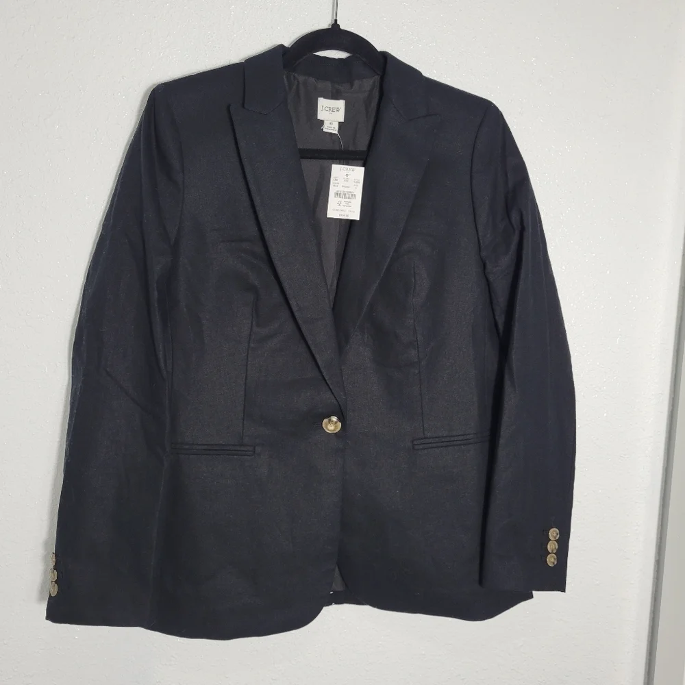 J Crew Factory Linen Blend Holland Blazer Black Size 6